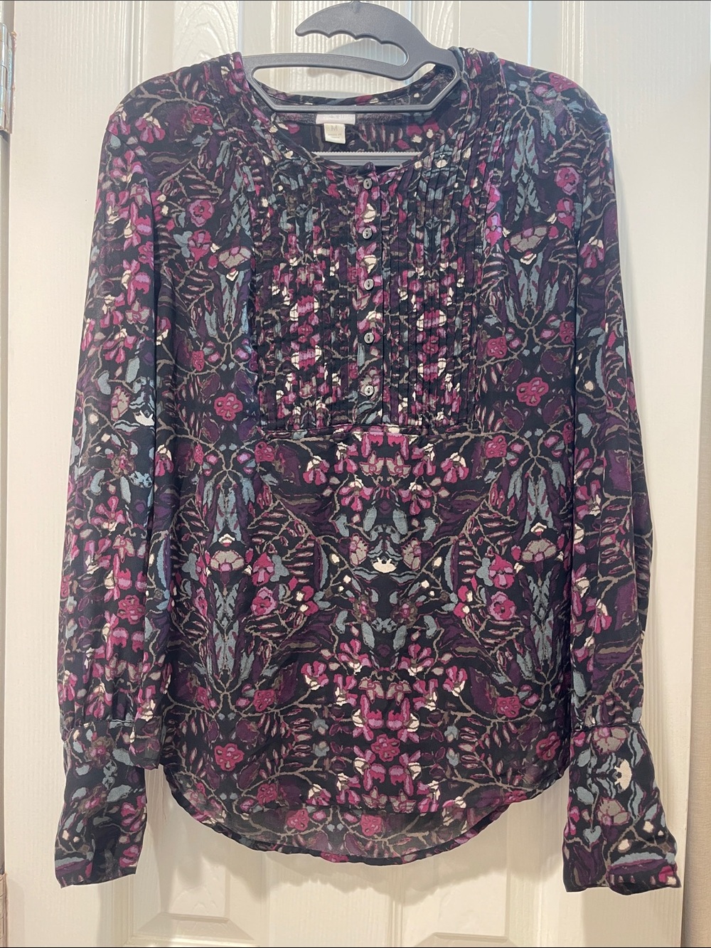 Converse Black Floral Pintuck Peasant Blouse - Purple & Blue Accents